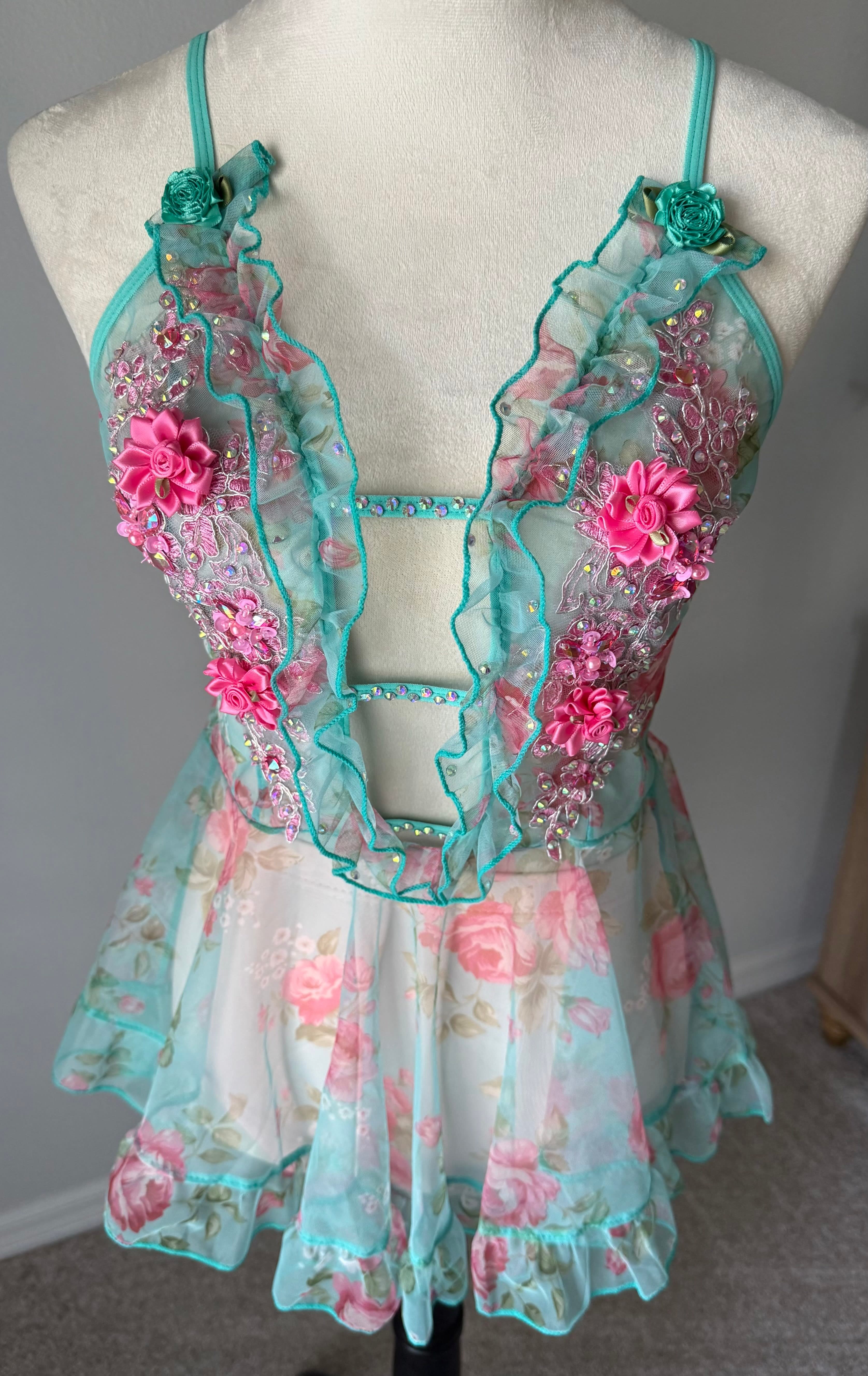 Blue & Pink Floral Slip Dress