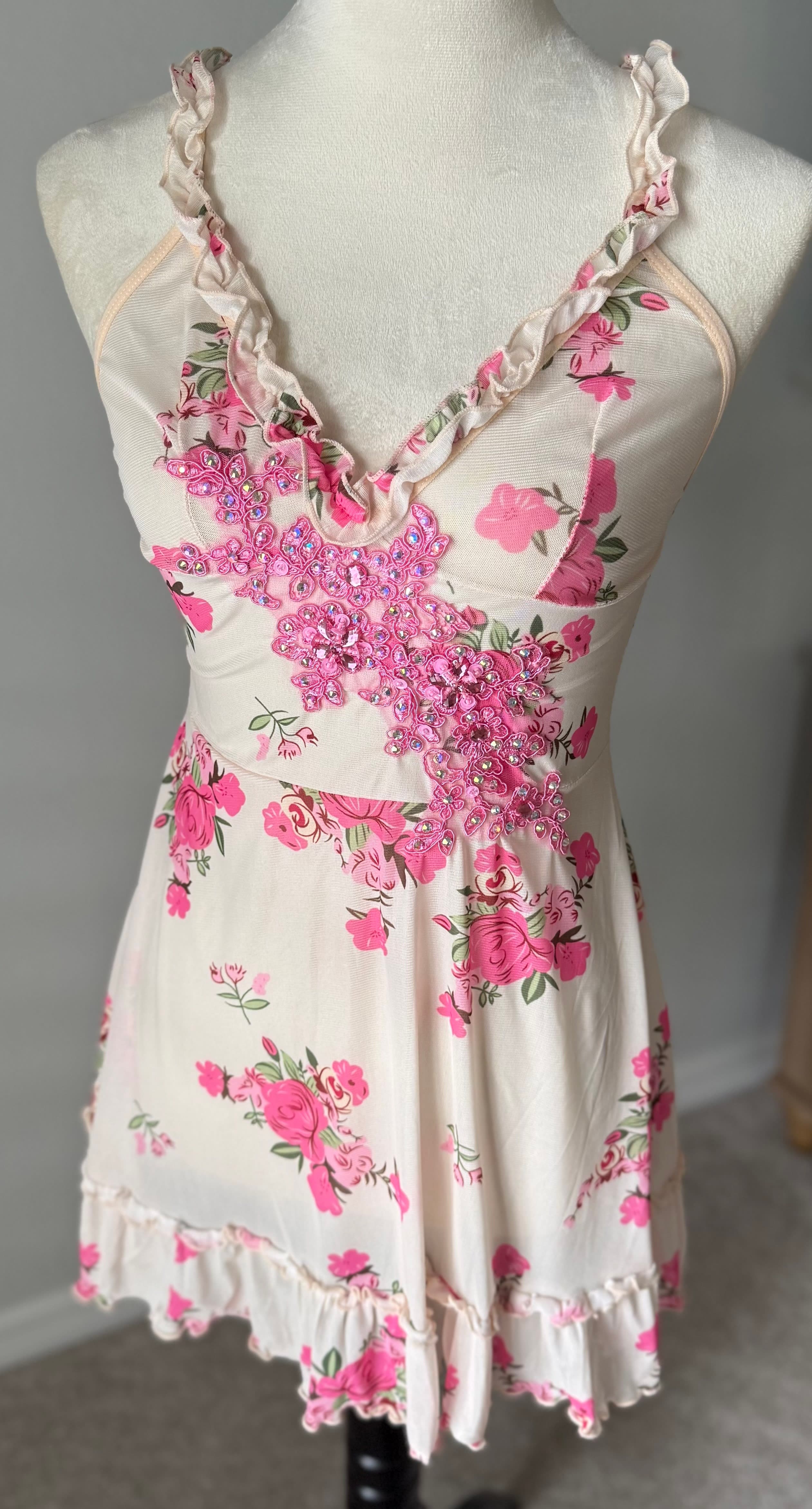Pink & Cream Floral Slip Dress