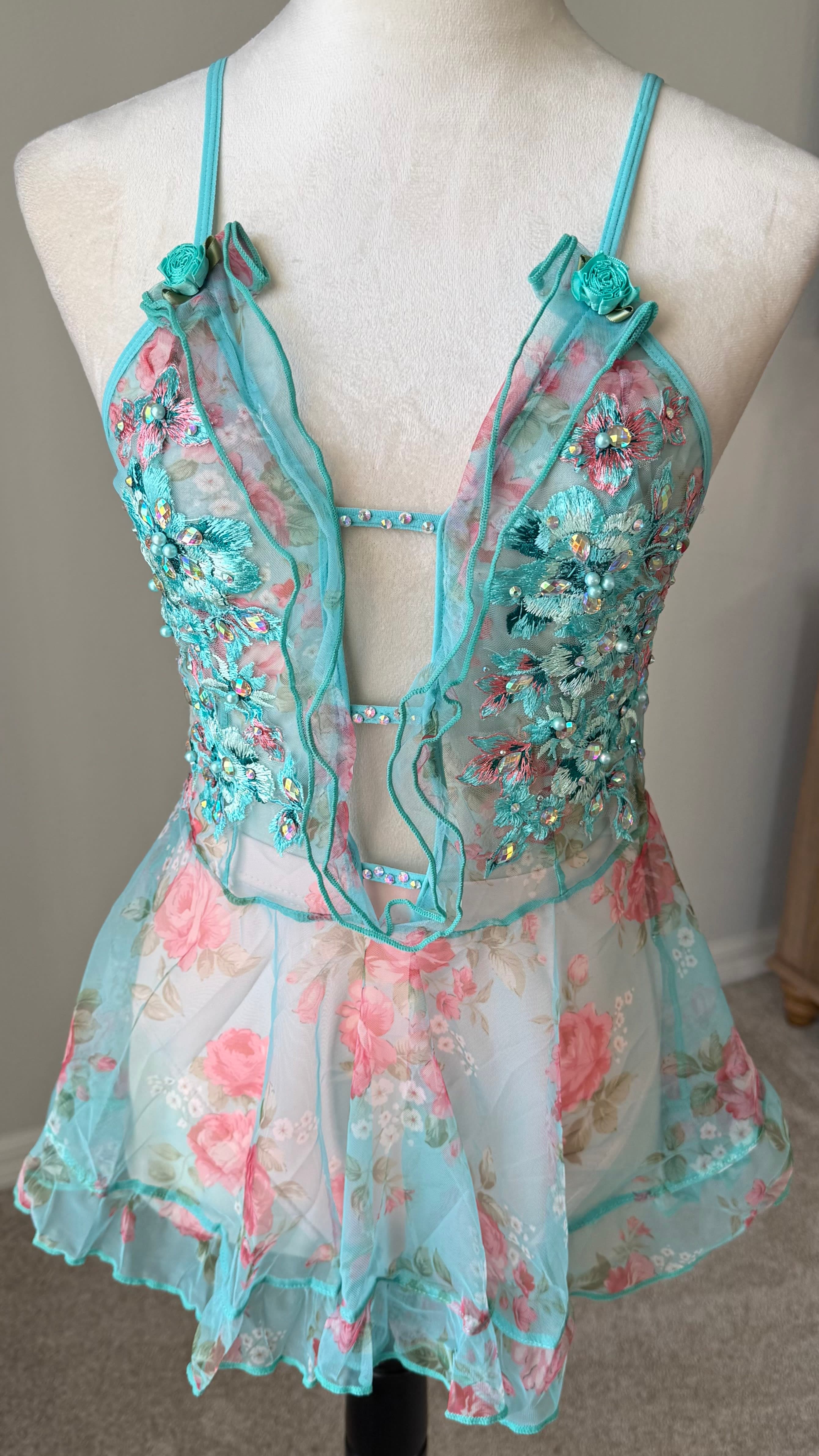 Blue & Pink Floral Slip Dress