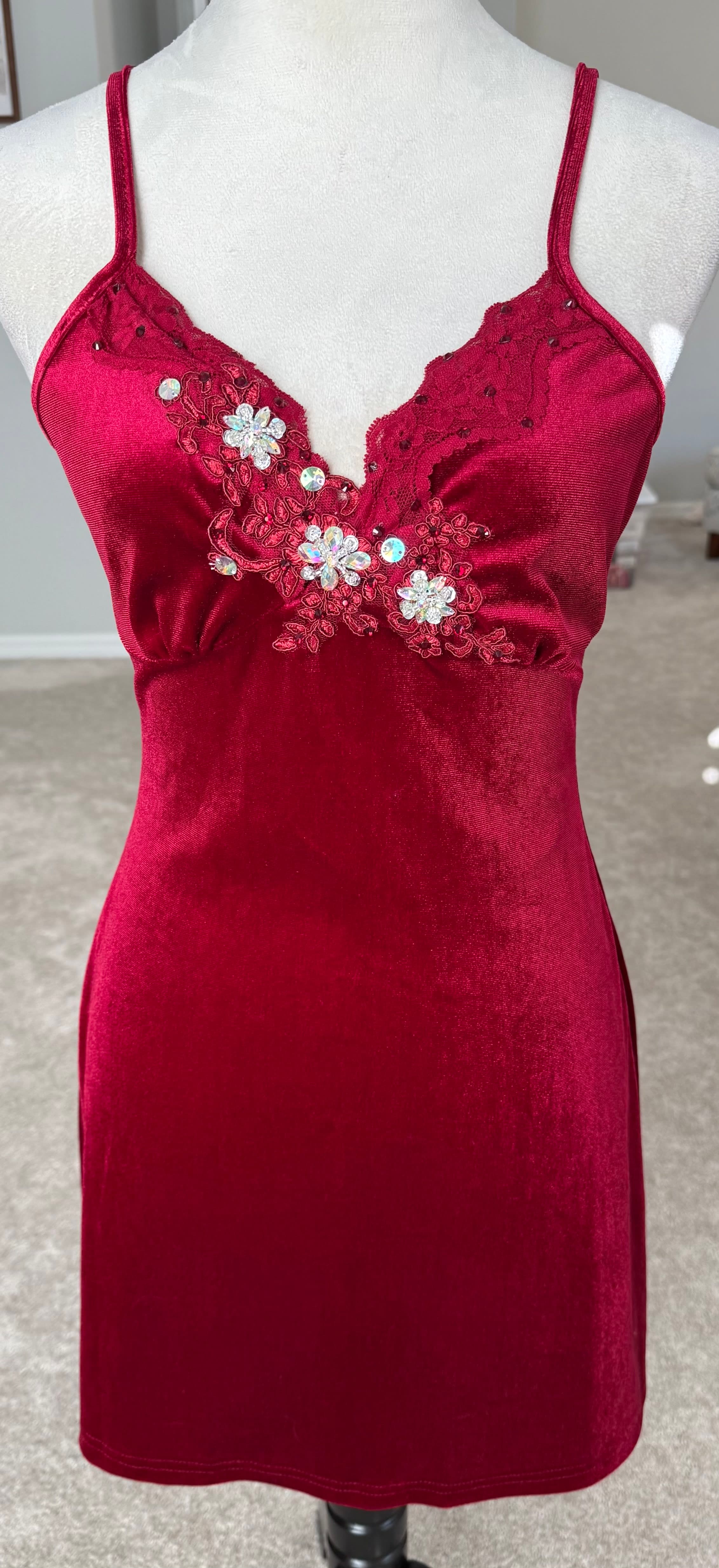 Dark Red Velvet Slip Dress
