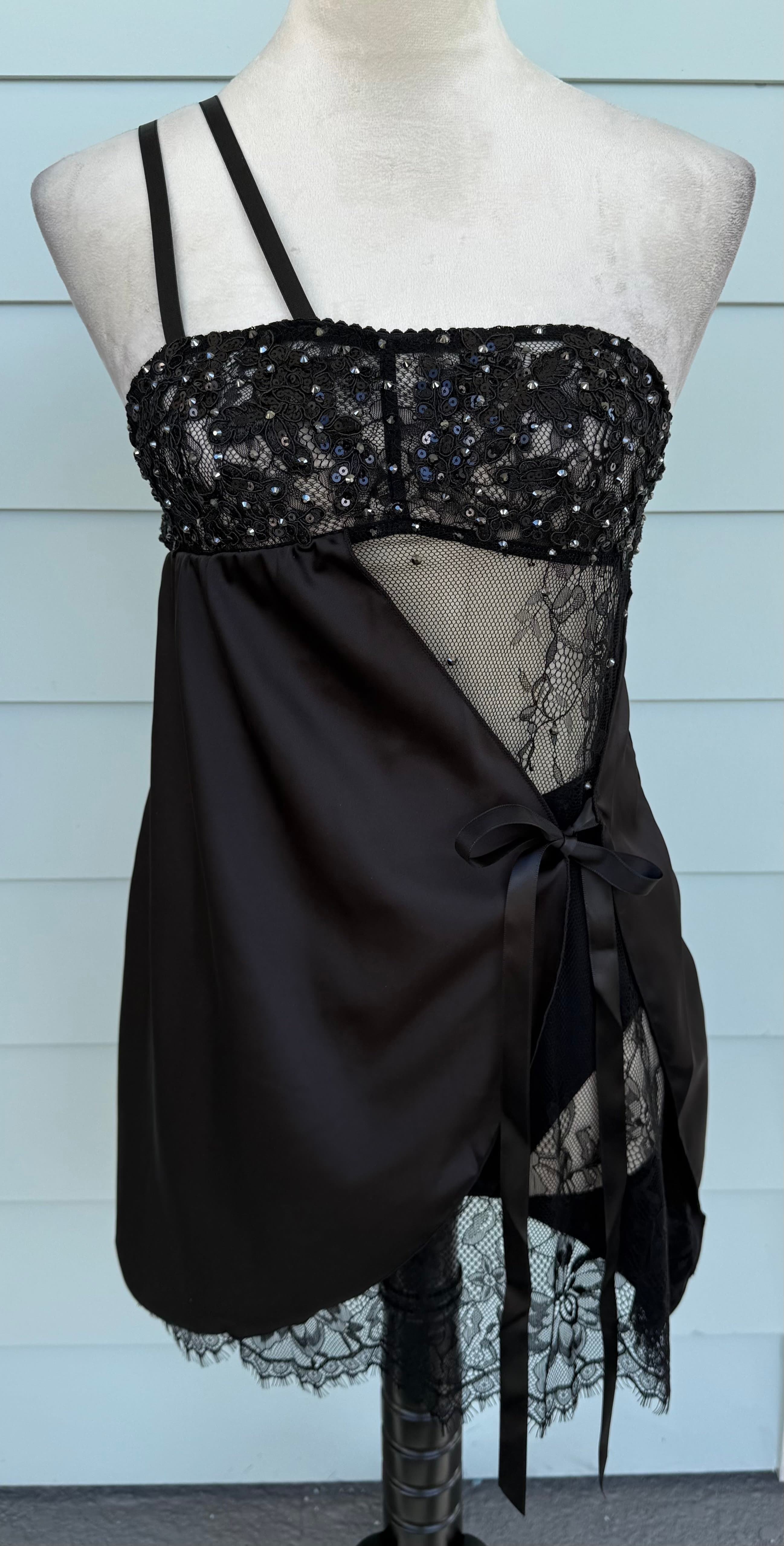Black One Shoulder Slip Dress