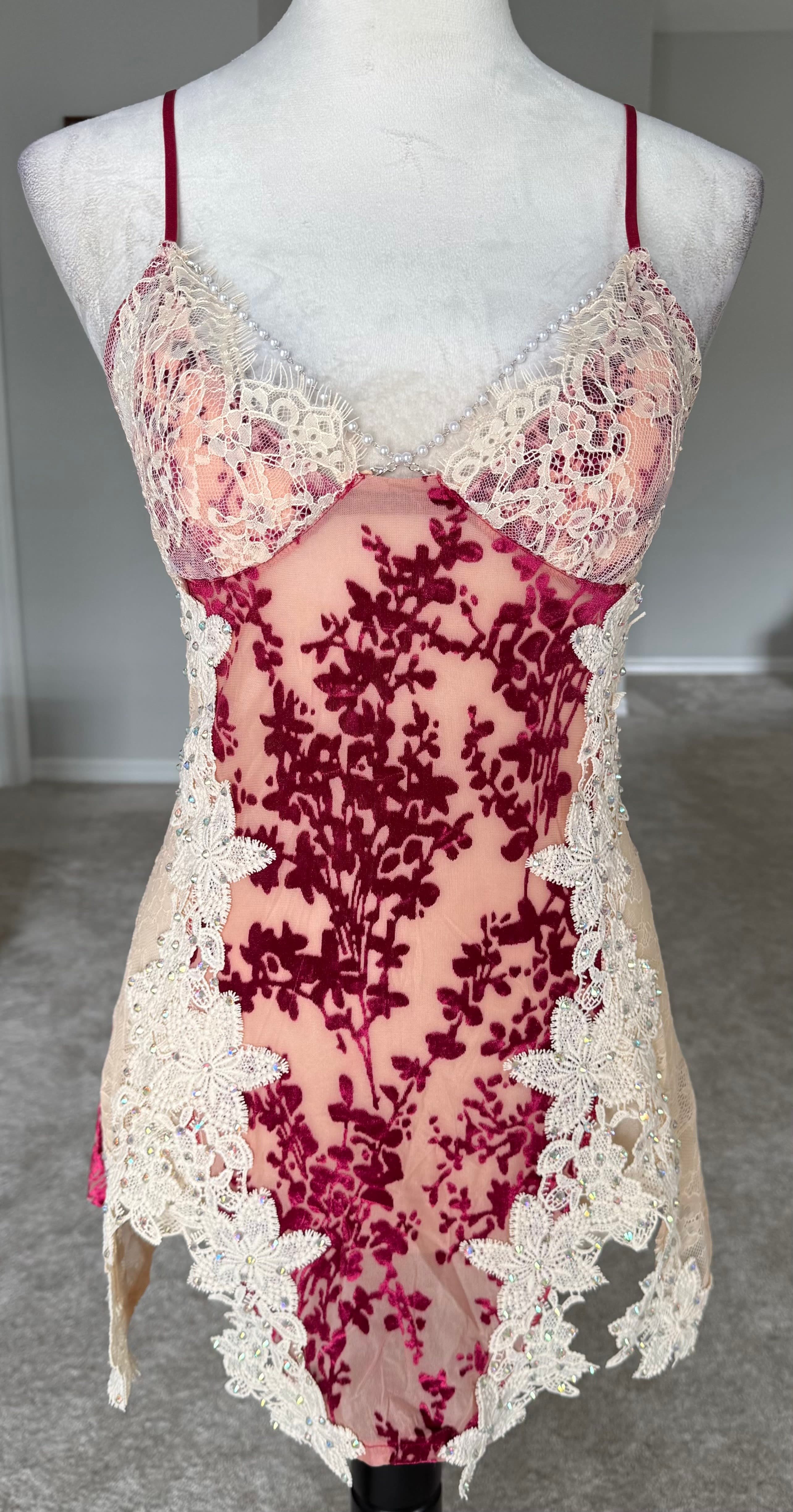 Dark Red & Cream Slip Dress