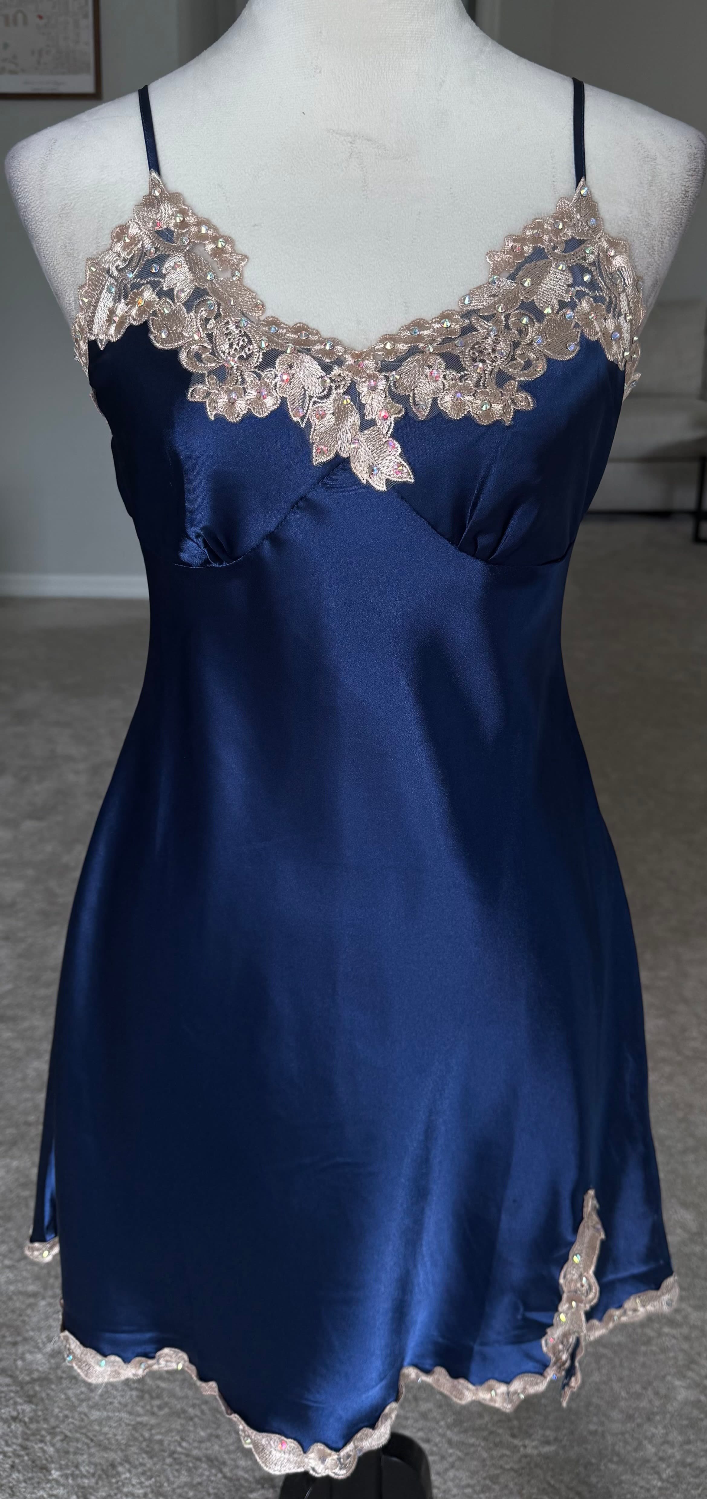 Navy Blue & Gold Slip Dress