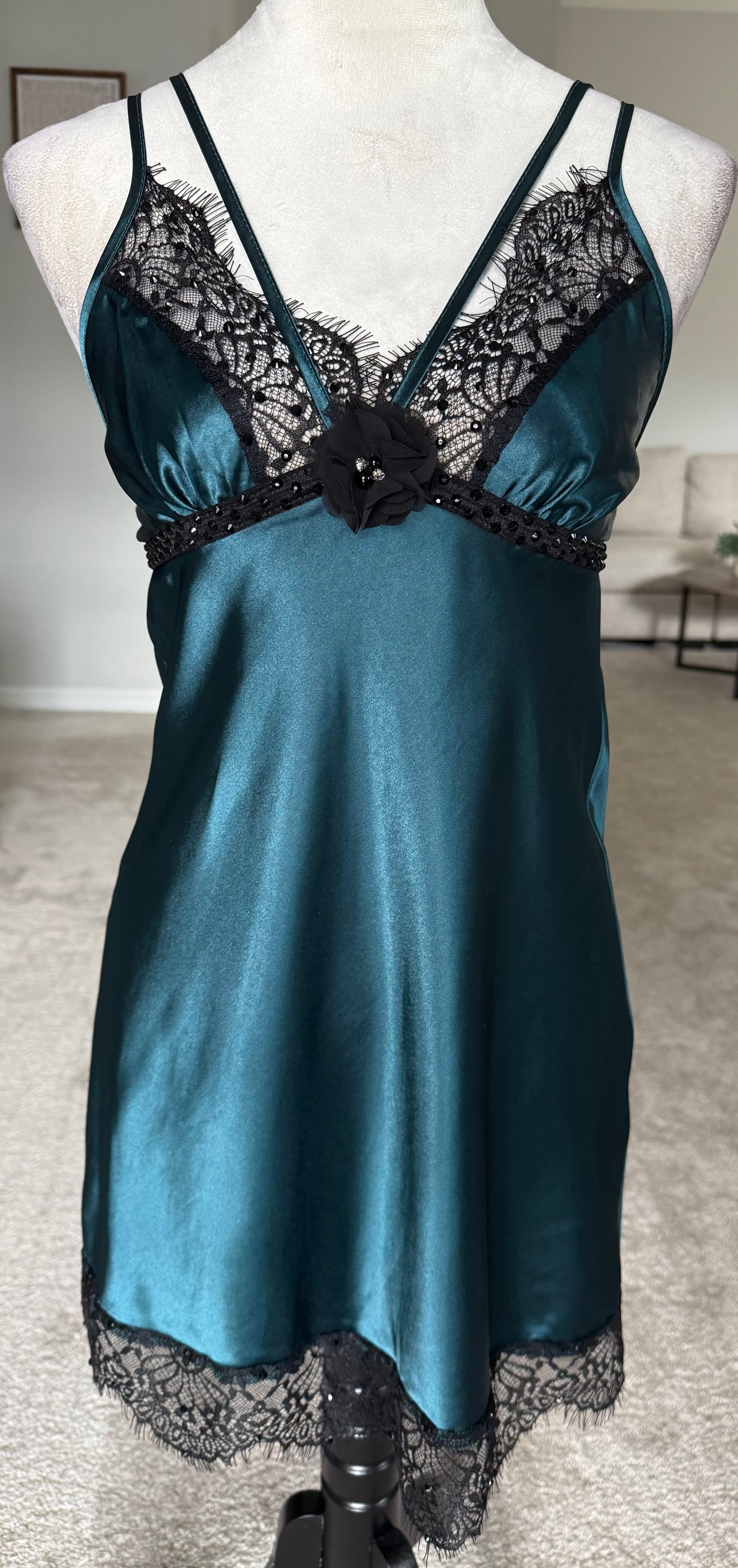 Teal & Black Slip Dress