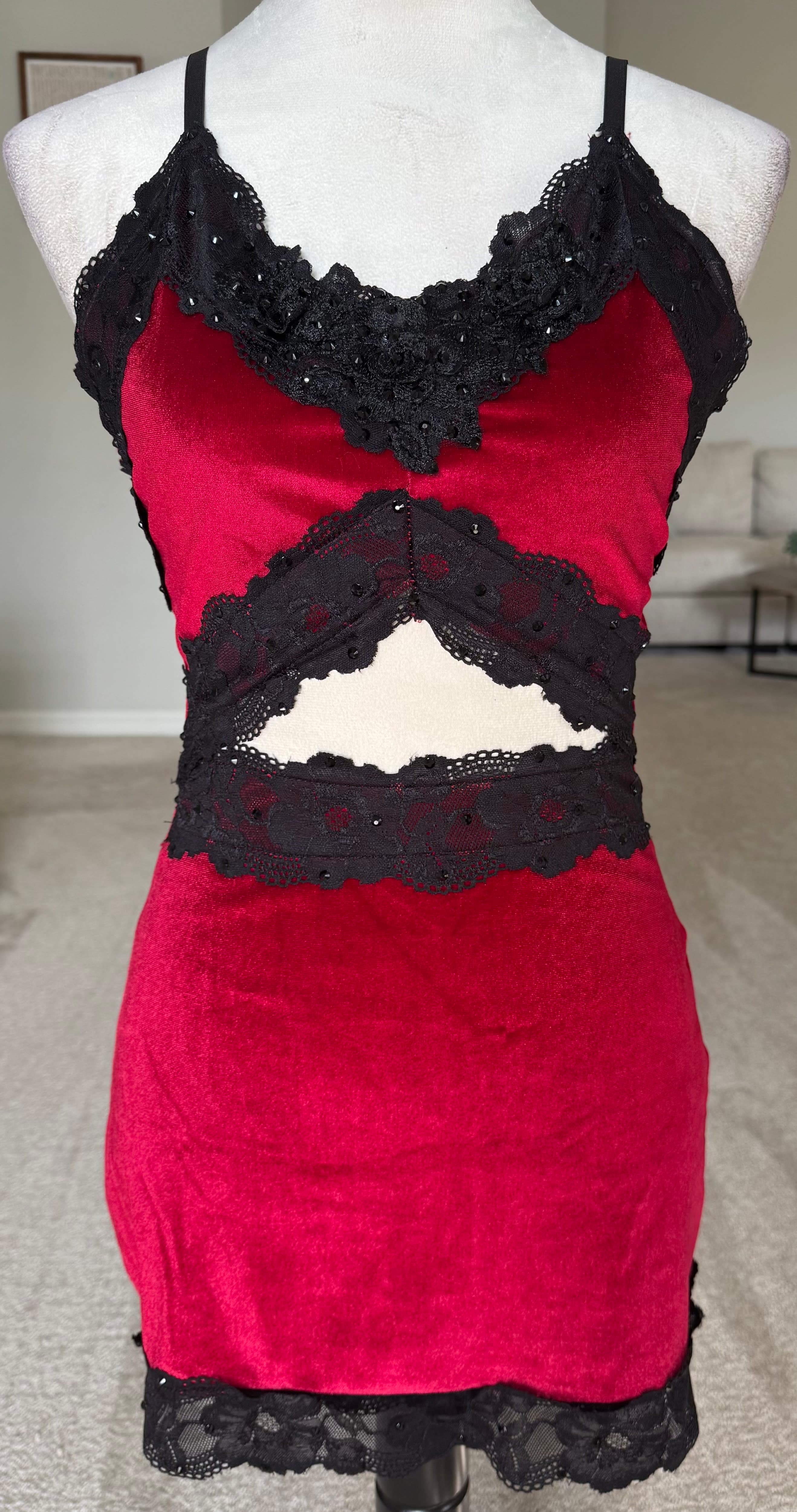 Red & Black Velvet Slip Dress