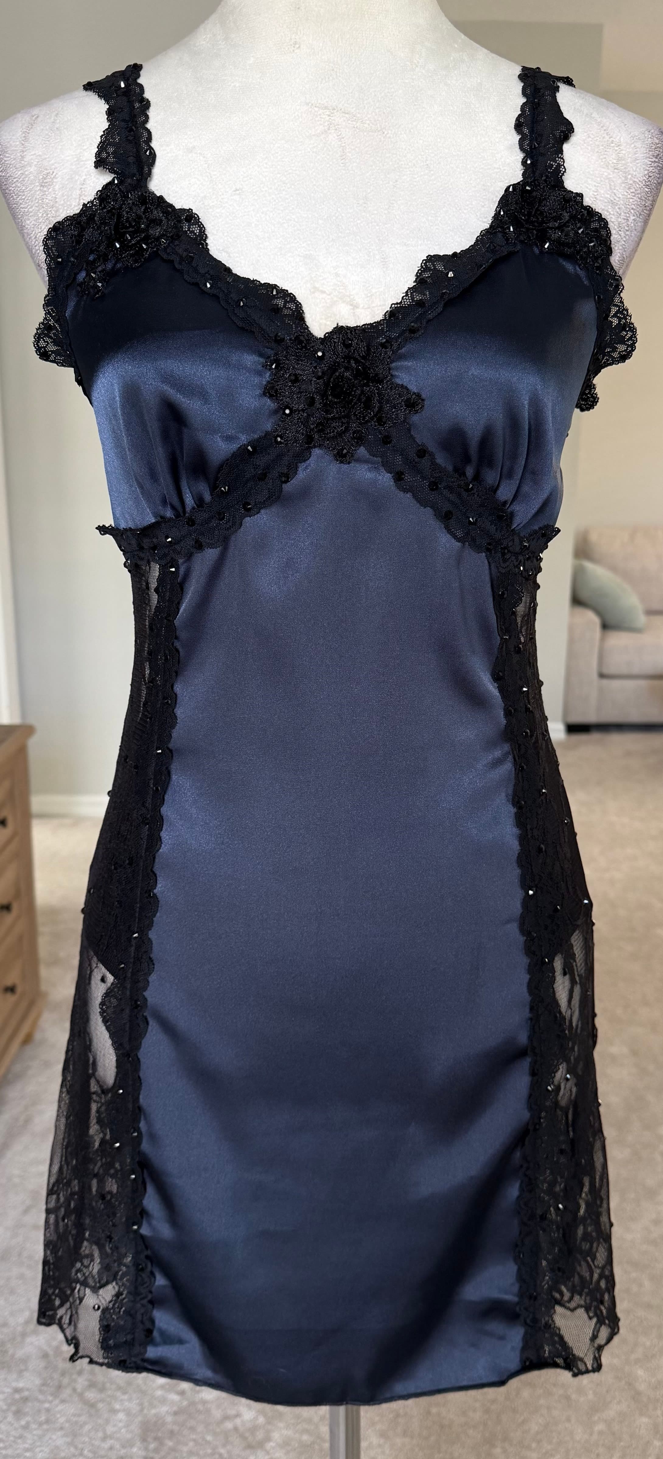 Navy Blue & Black Slip Dress