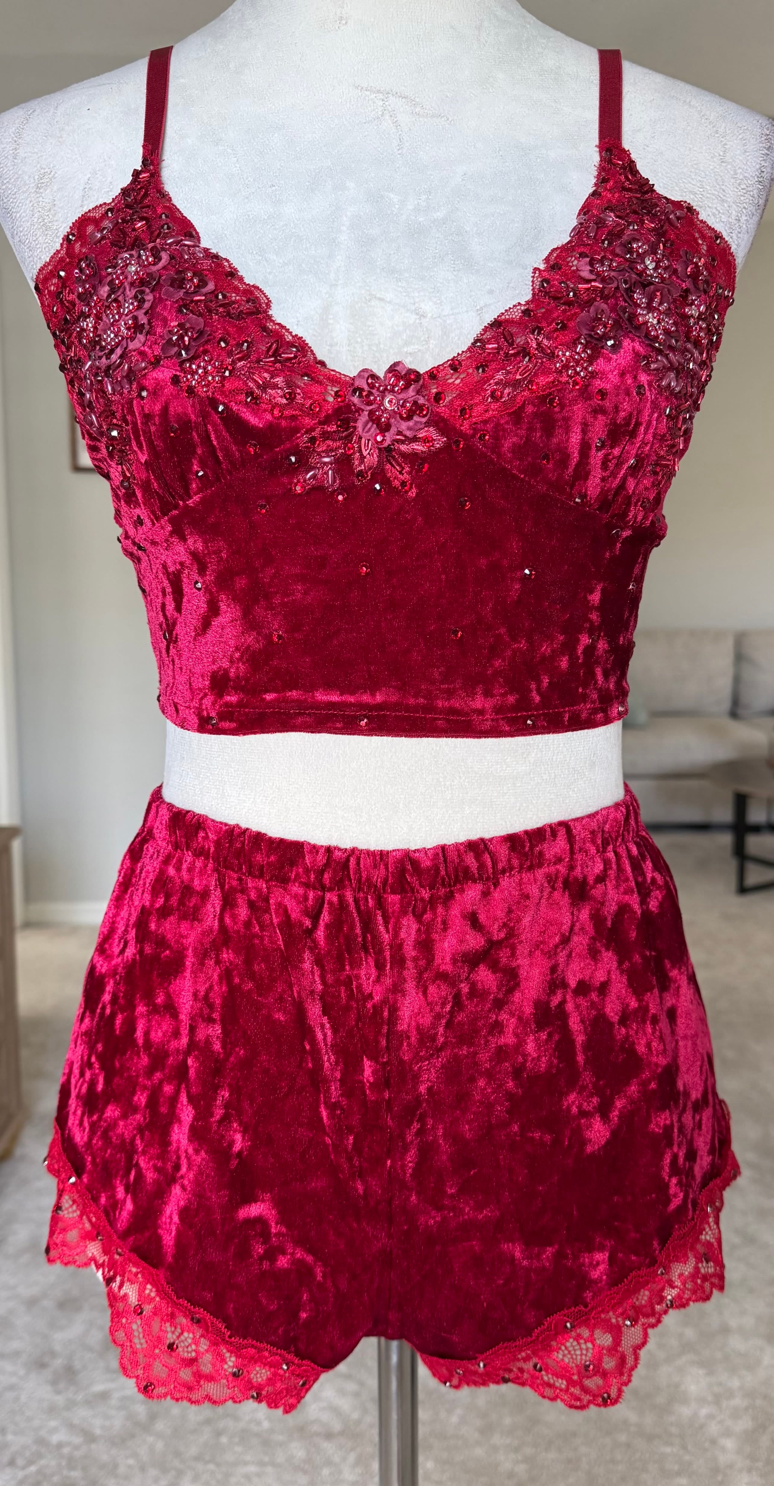 Dark Red Velvet Two-Piece Set