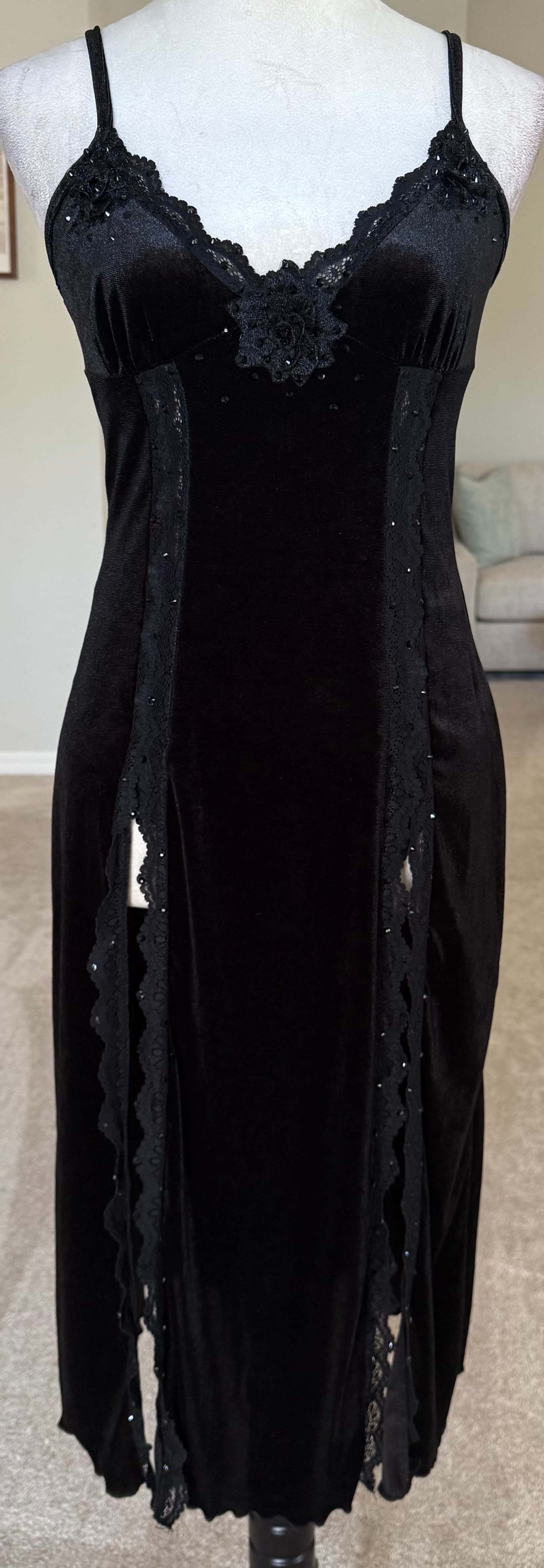Black Velvet Long Slip Dress