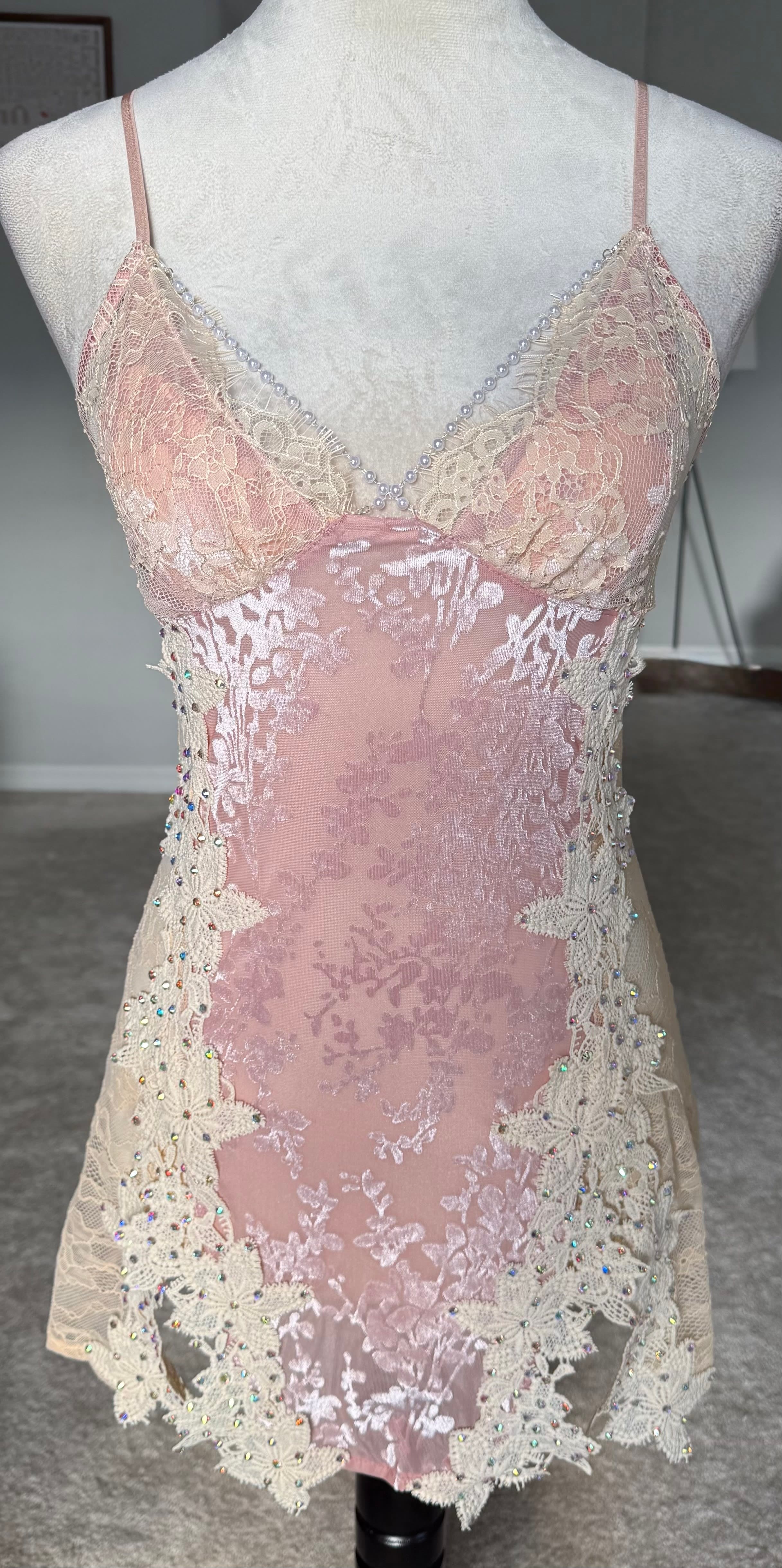 Pink & Cream Velvet Slip Dress