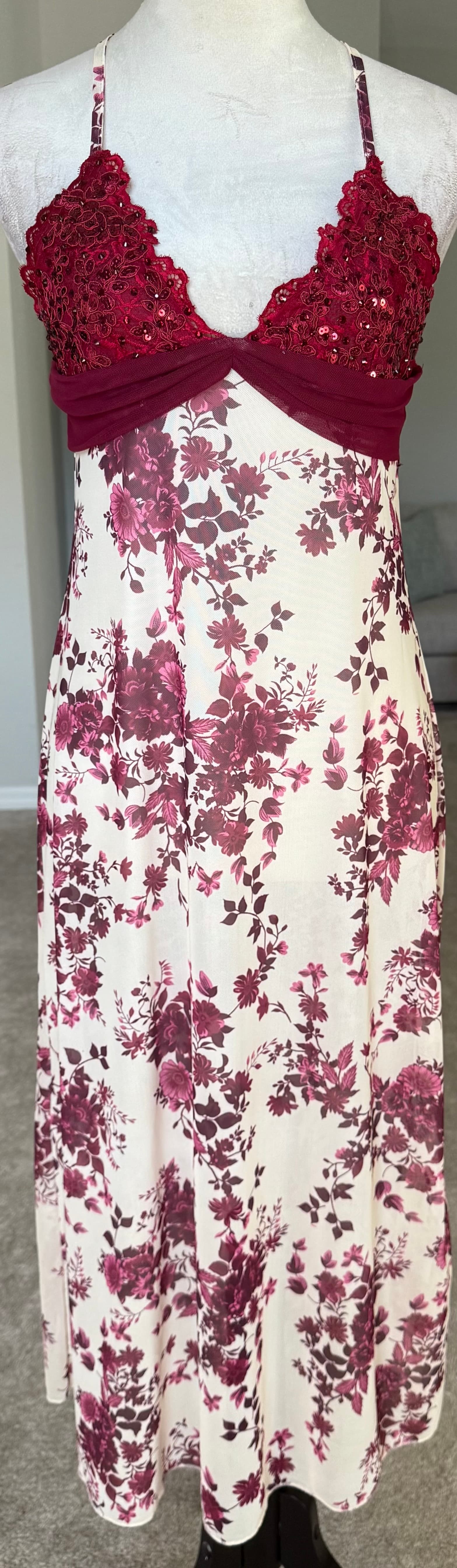 Dark Red & Cream Floral Slip Dress