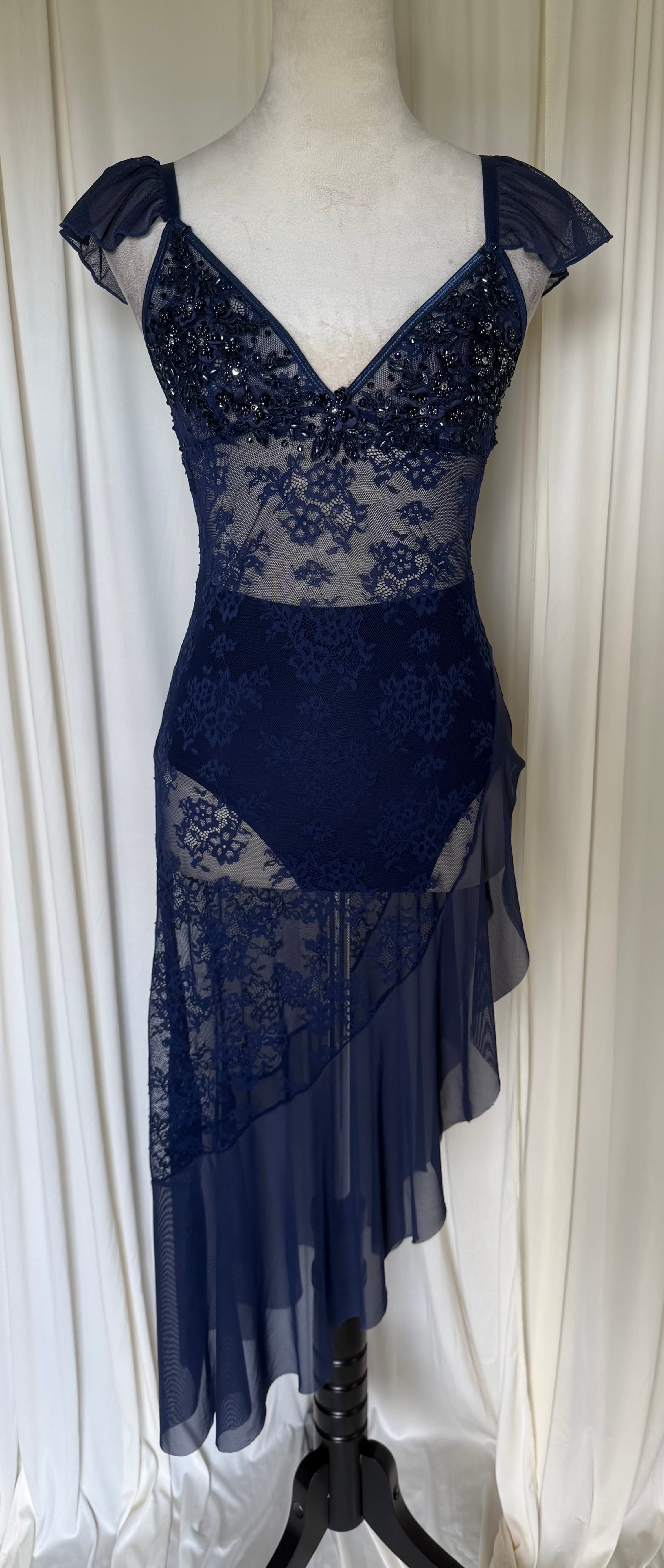 Navy Blue Long Lace Slip Dress
