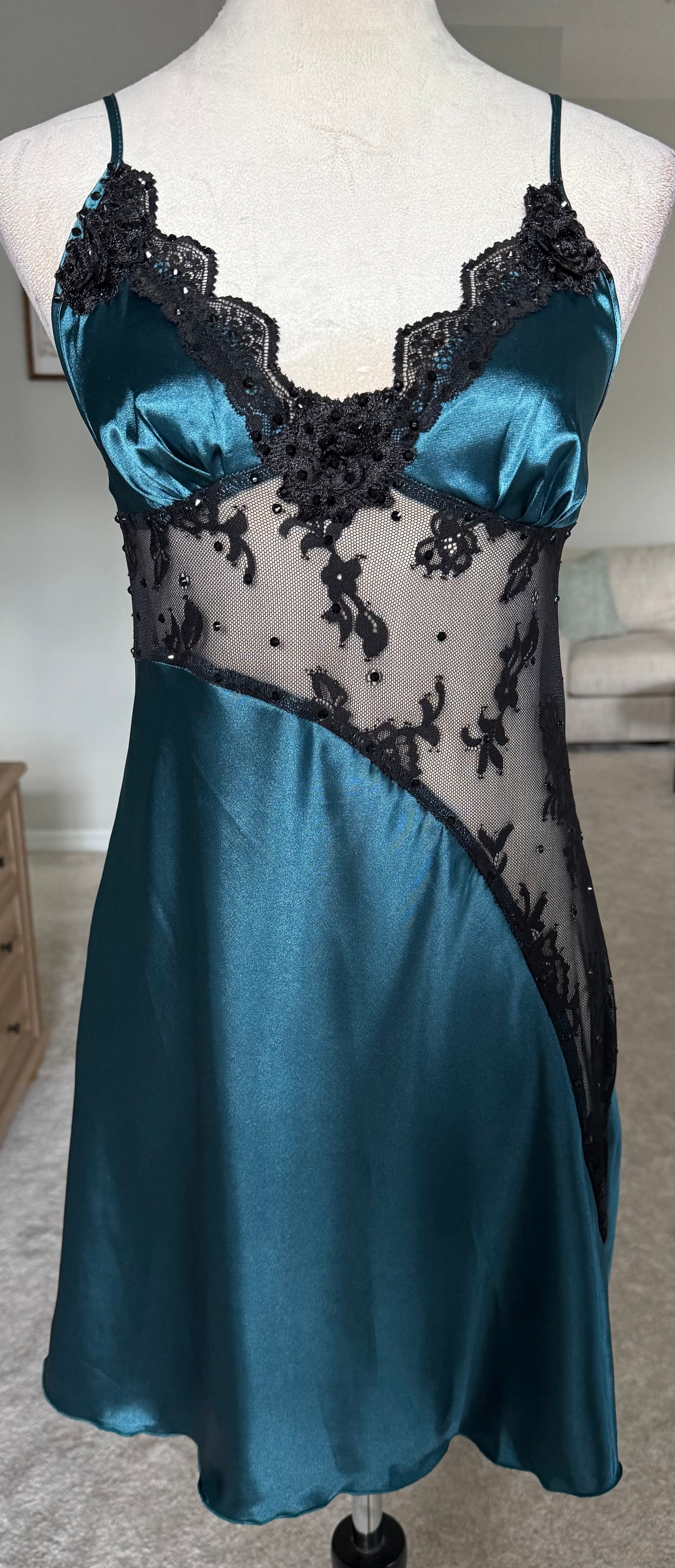 Dark Teal & Black Slip Dress