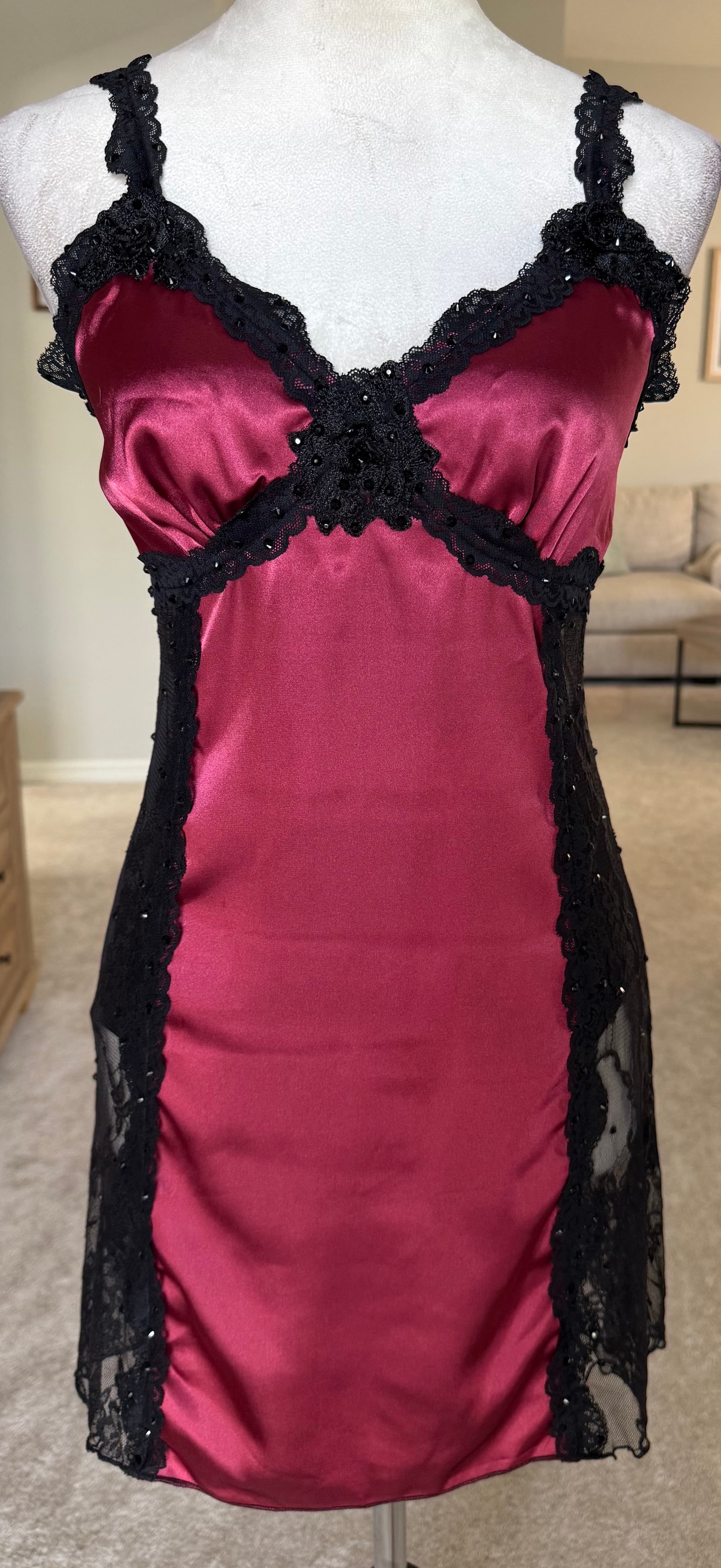Dark Red & Black Slip Dress