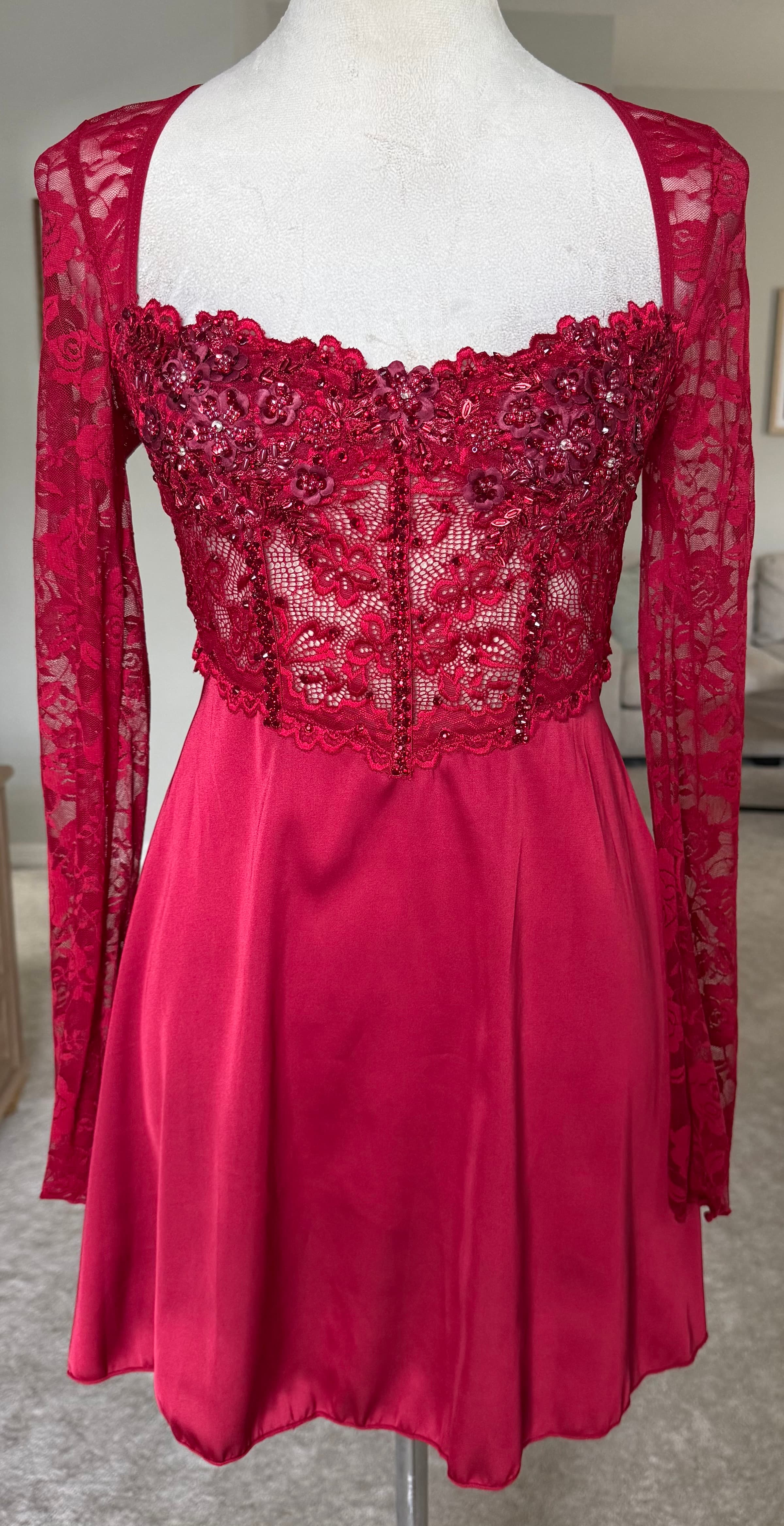 Dark Red Long Sleeve Slip Dress