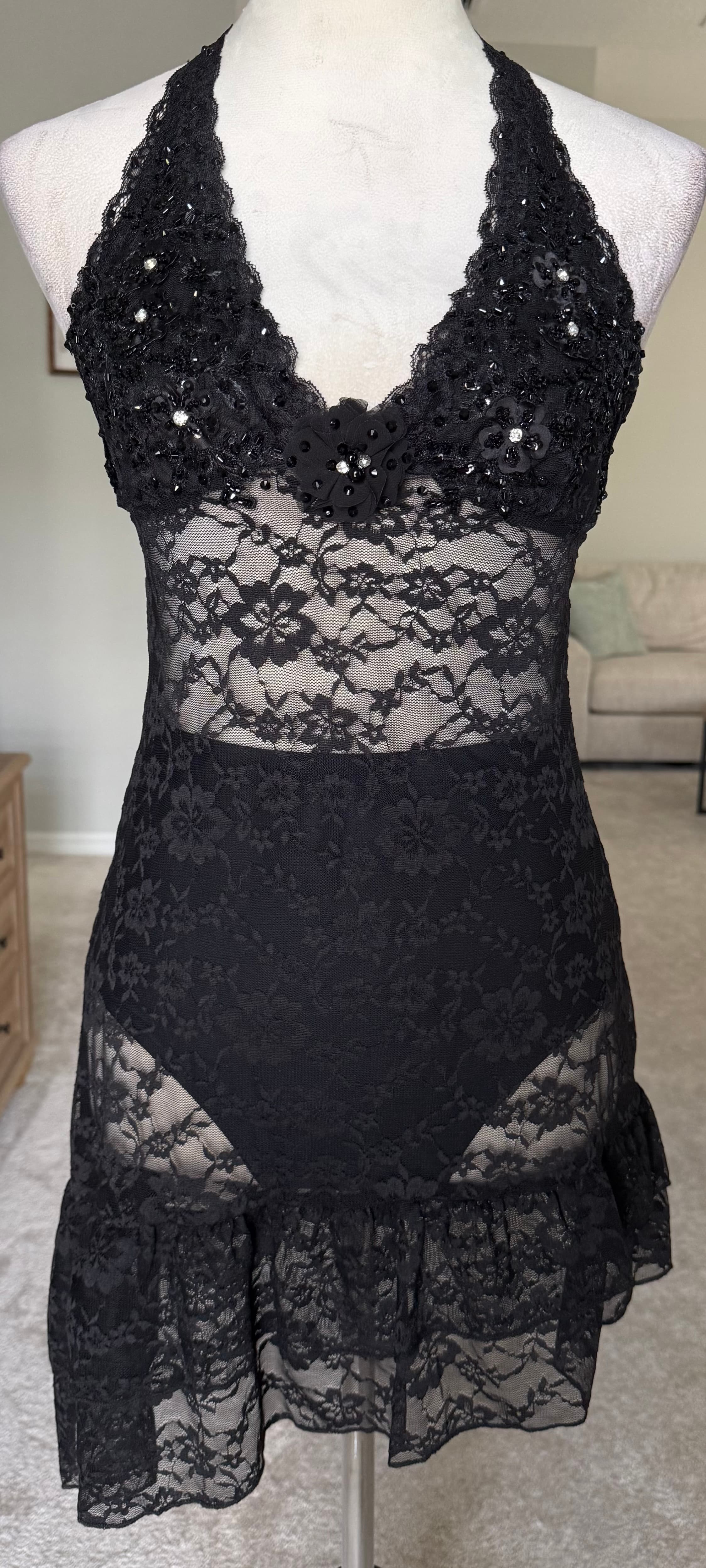Black Lace Slip Dress AS