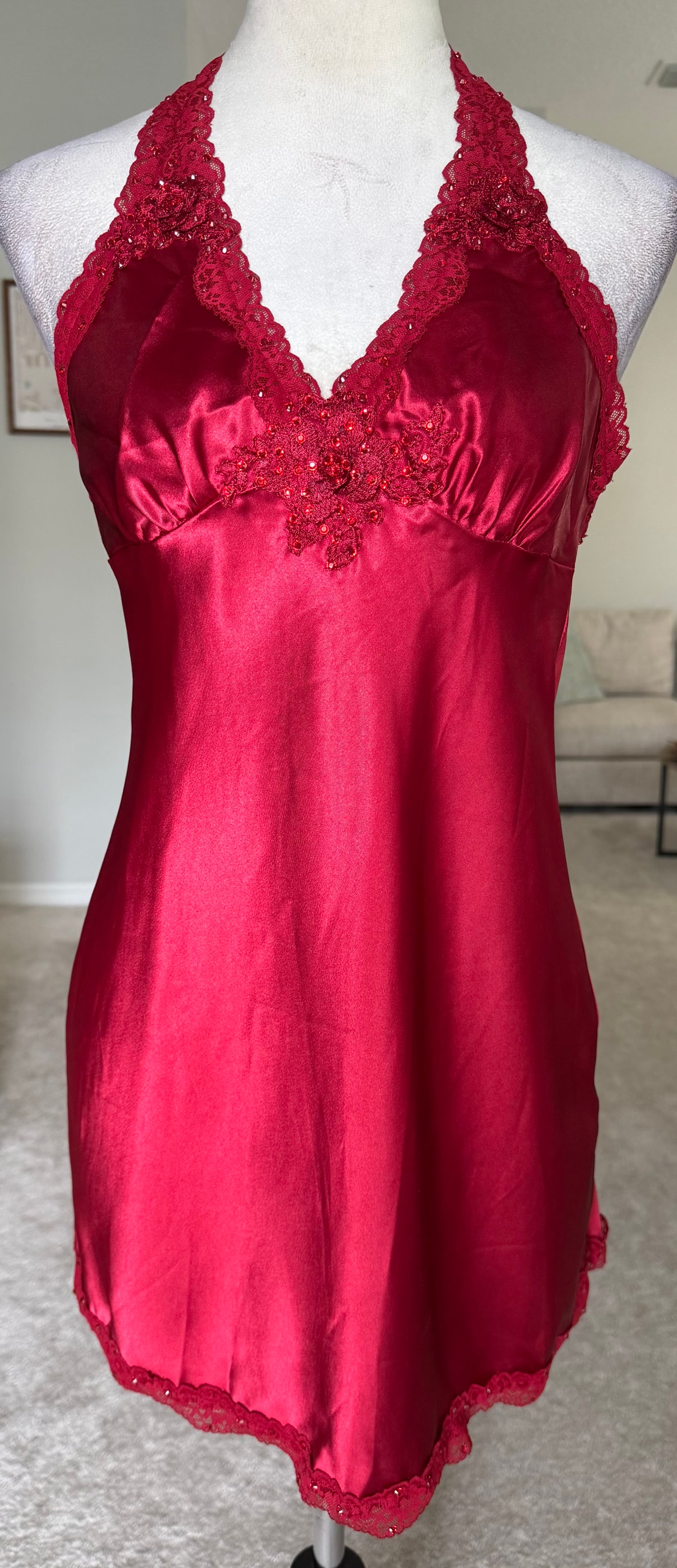 Dark Red Halter Slip Dress