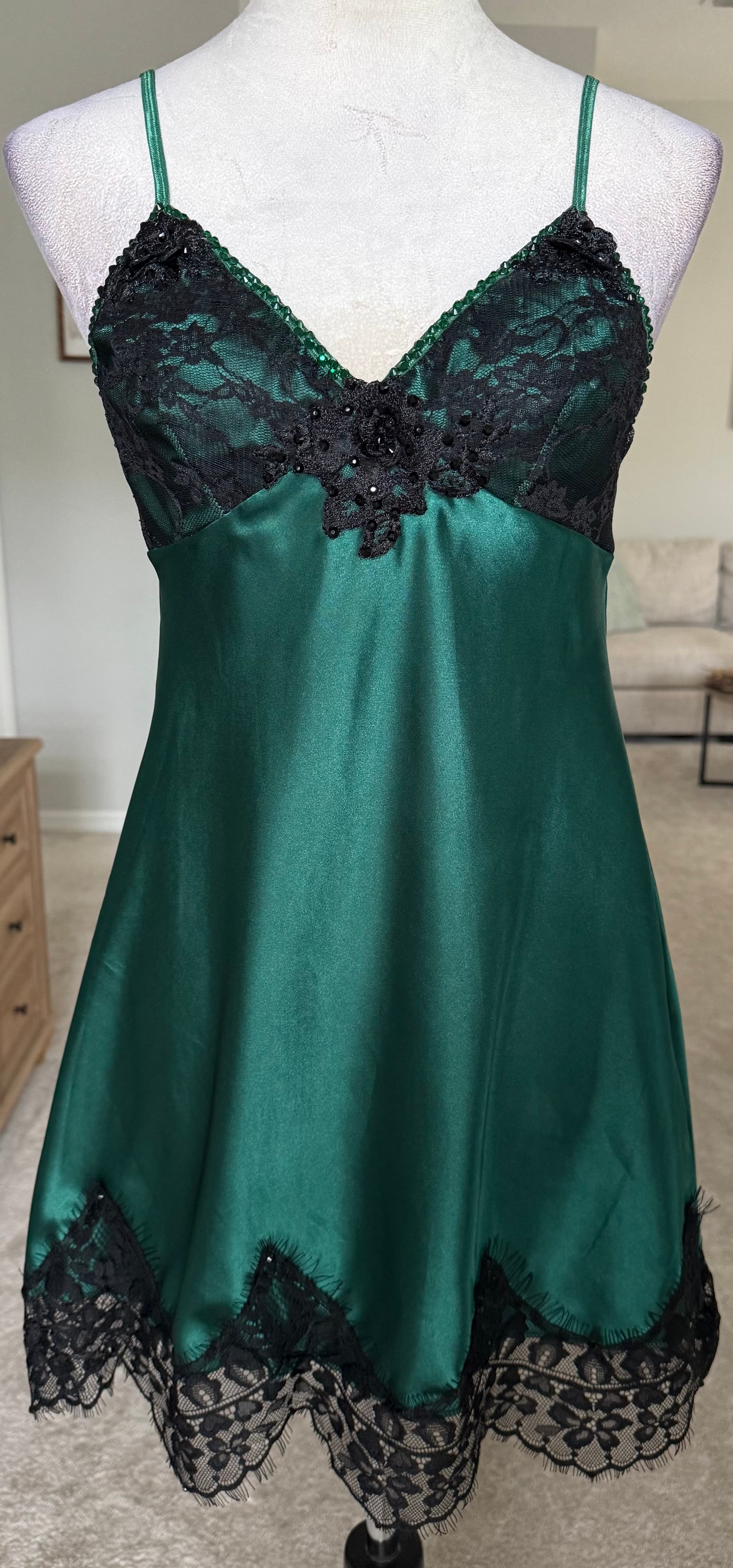 Emerald Green & Black Slip Dress