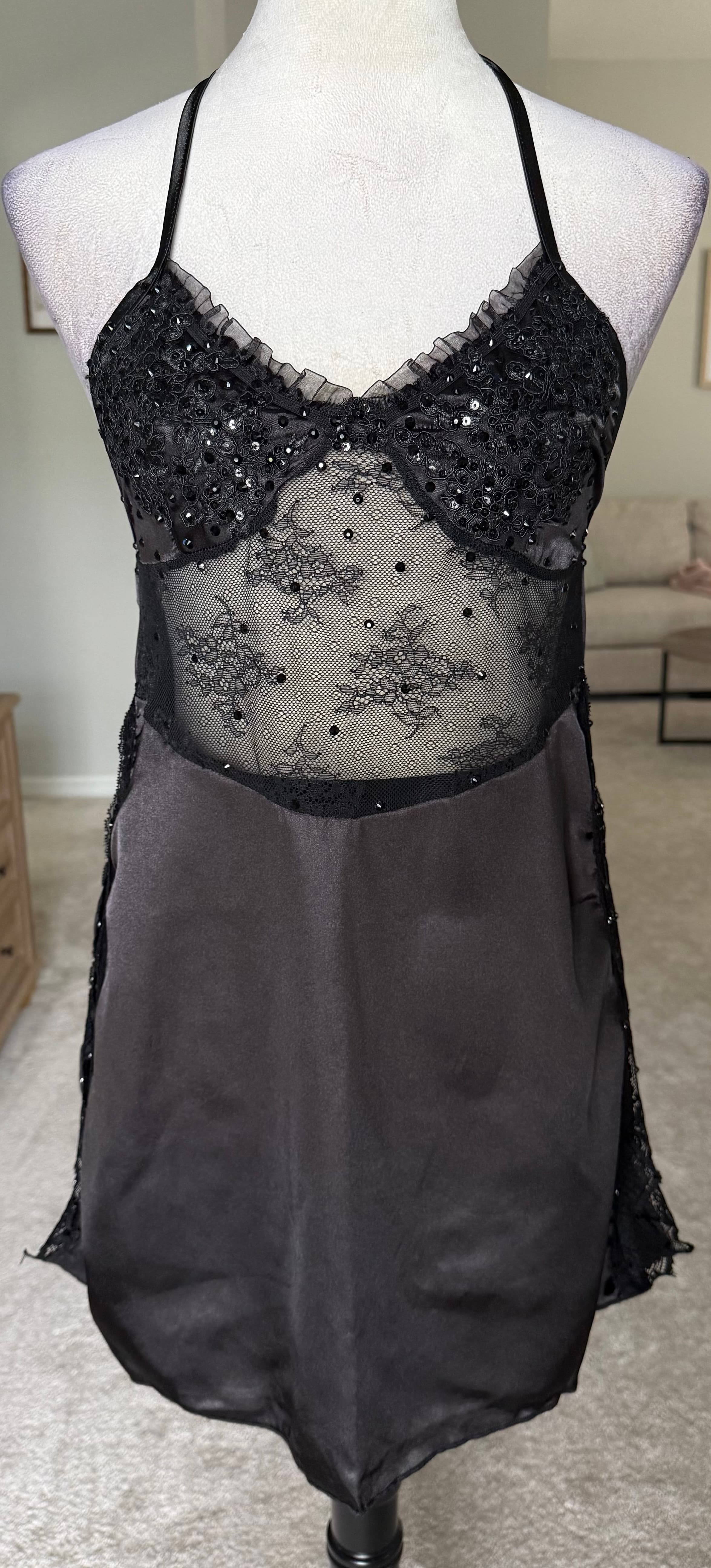 Black Halter Slip Dress