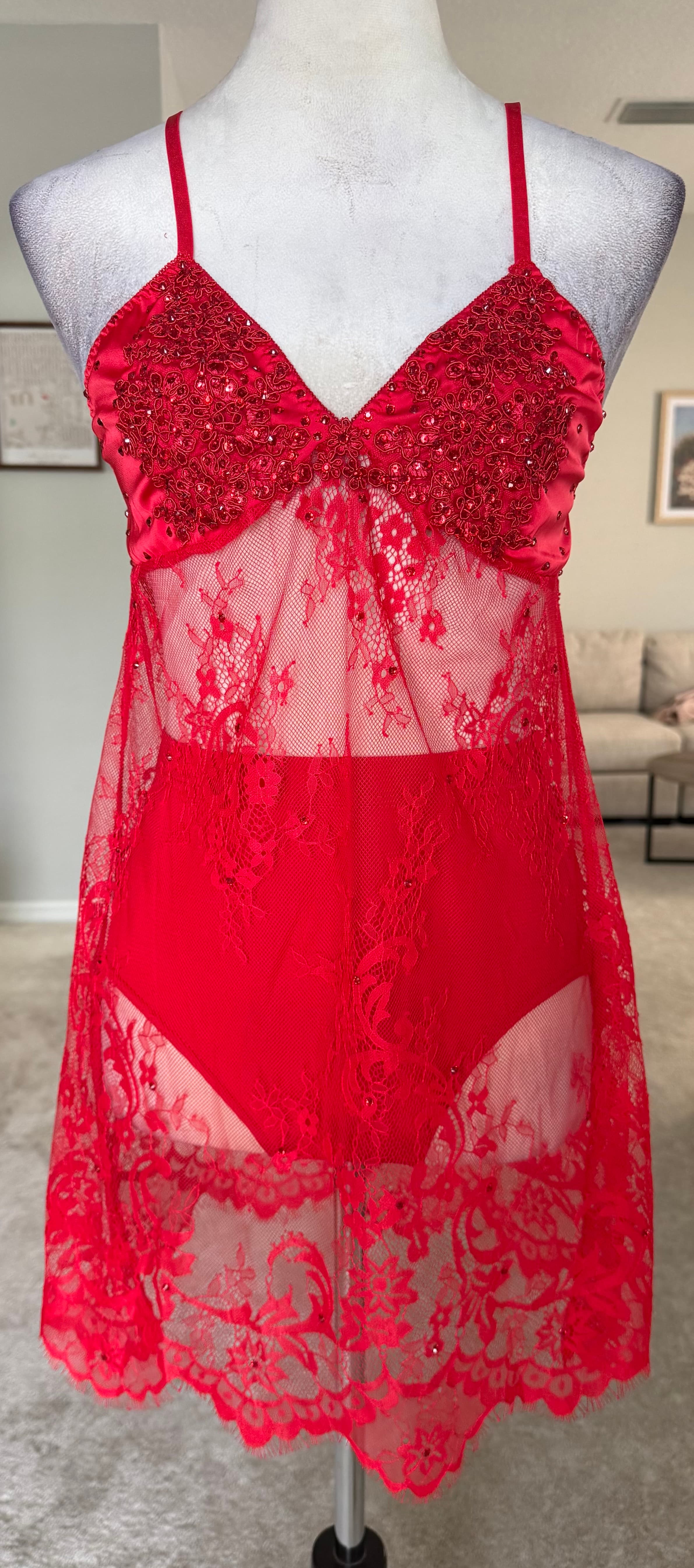 Red Lace Slip Dress